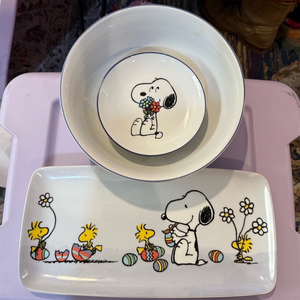 Peanuts Easter Ceramic Plate and Bowl Set